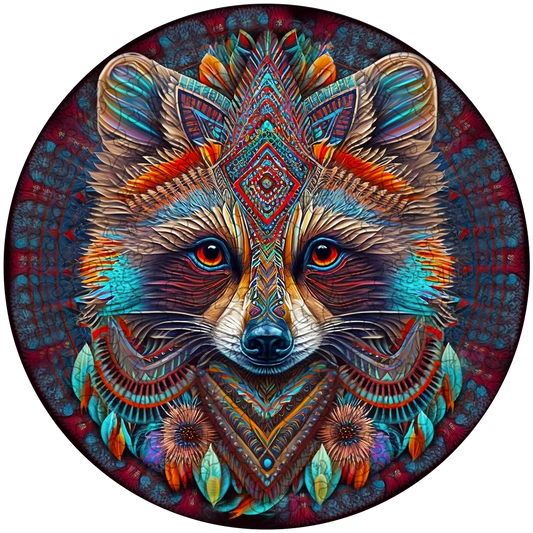 Mandala-Waschbär-Holzpuzzle