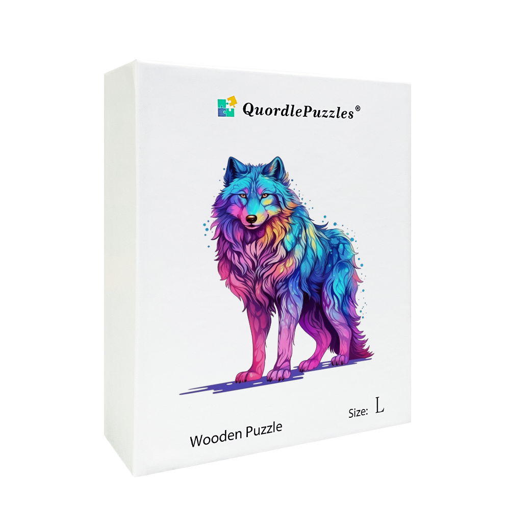 Majestic Rainbow Wolf Holzpuzzle