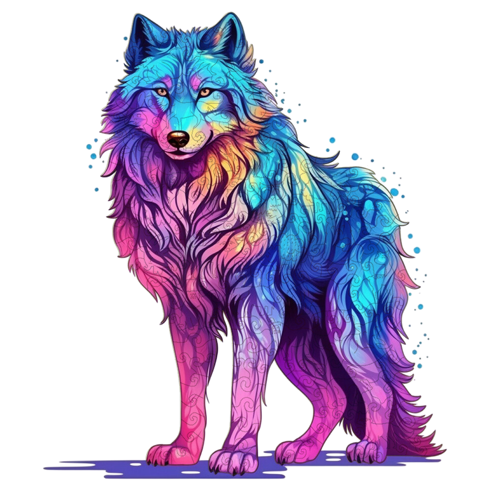 Majestic Rainbow Wolf Holzpuzzle