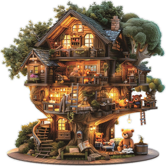Teddybär Baumhaus Holz-Puzzle
