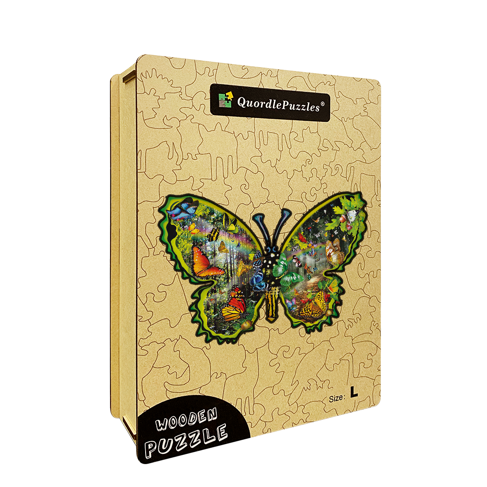 auf das Holzpuzzle „Butterfly Meadow“.