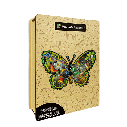 auf das Holzpuzzle „Butterfly Meadow“.