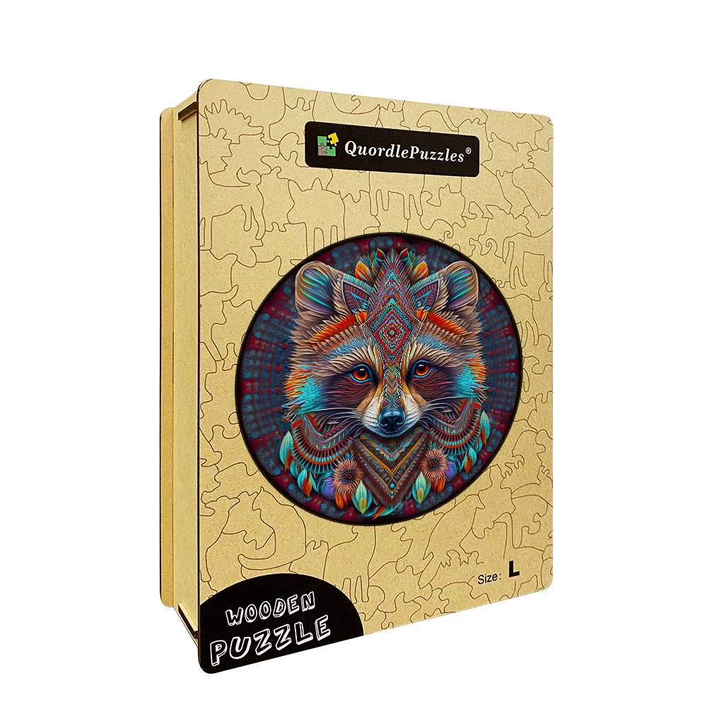 Mandala-Waschbär-Holzpuzzle