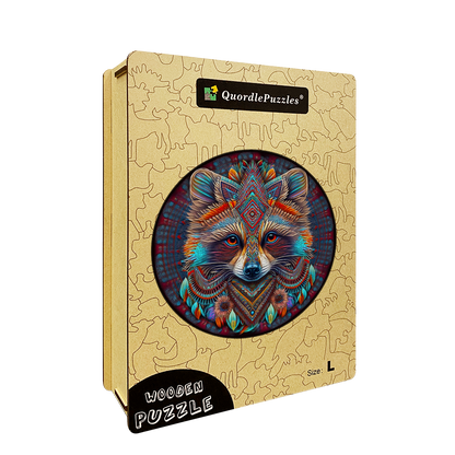 Mandala-Waschbär-Holzpuzzle
