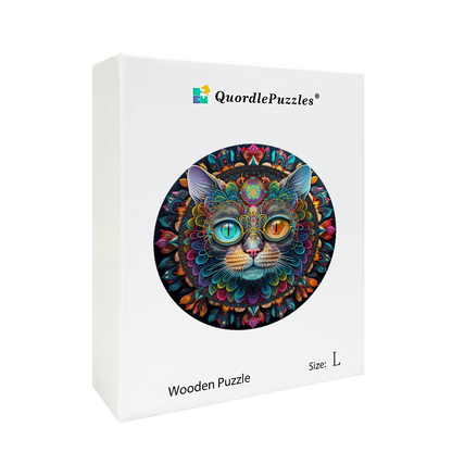 Magisches Katzenmandala Holzpuzzle