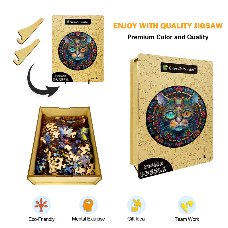 Magisches Katzenmandala Holzpuzzle