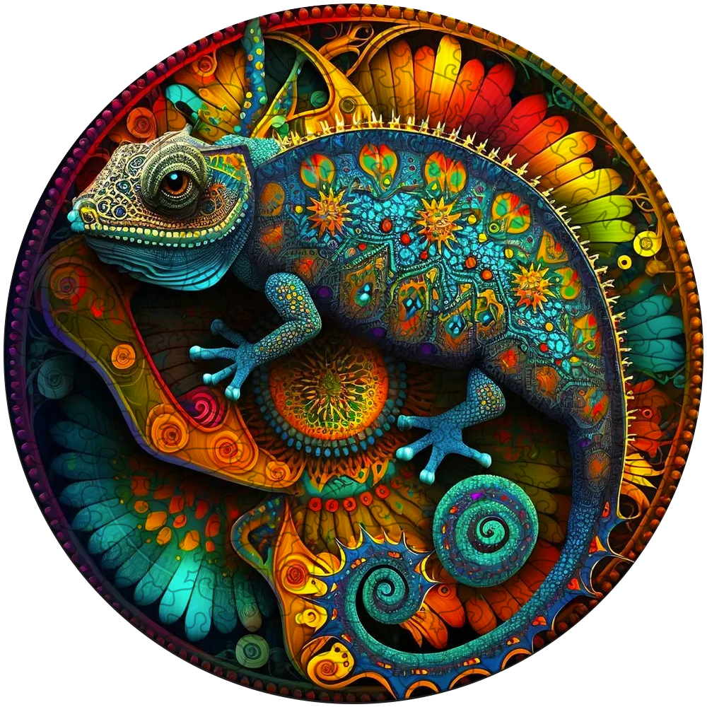 Mandala Chamäleon Holzpuzzle
