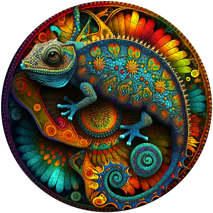 Mandala Chamäleon Holzpuzzle