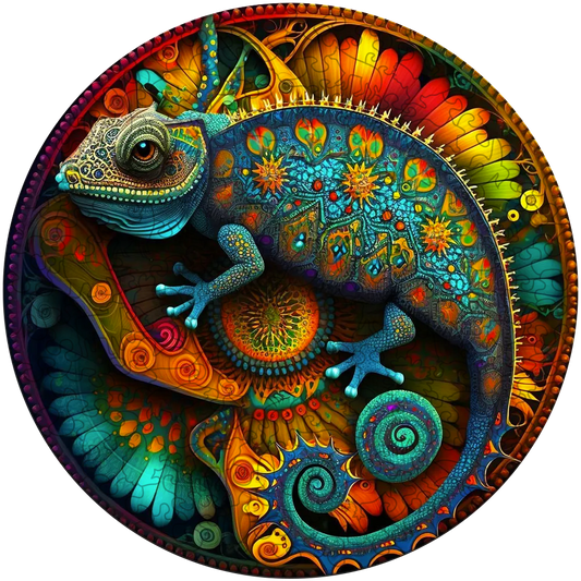 Mandala Chamäleon Holzpuzzle