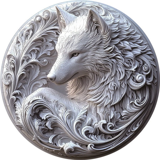 Weißer Wolf Skulptur Holz-Puzzle