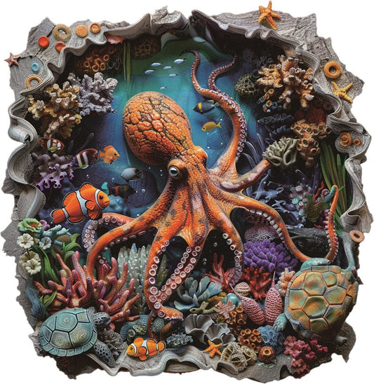 Unterwasserwelt mit Oktopus Holz-Puzzle