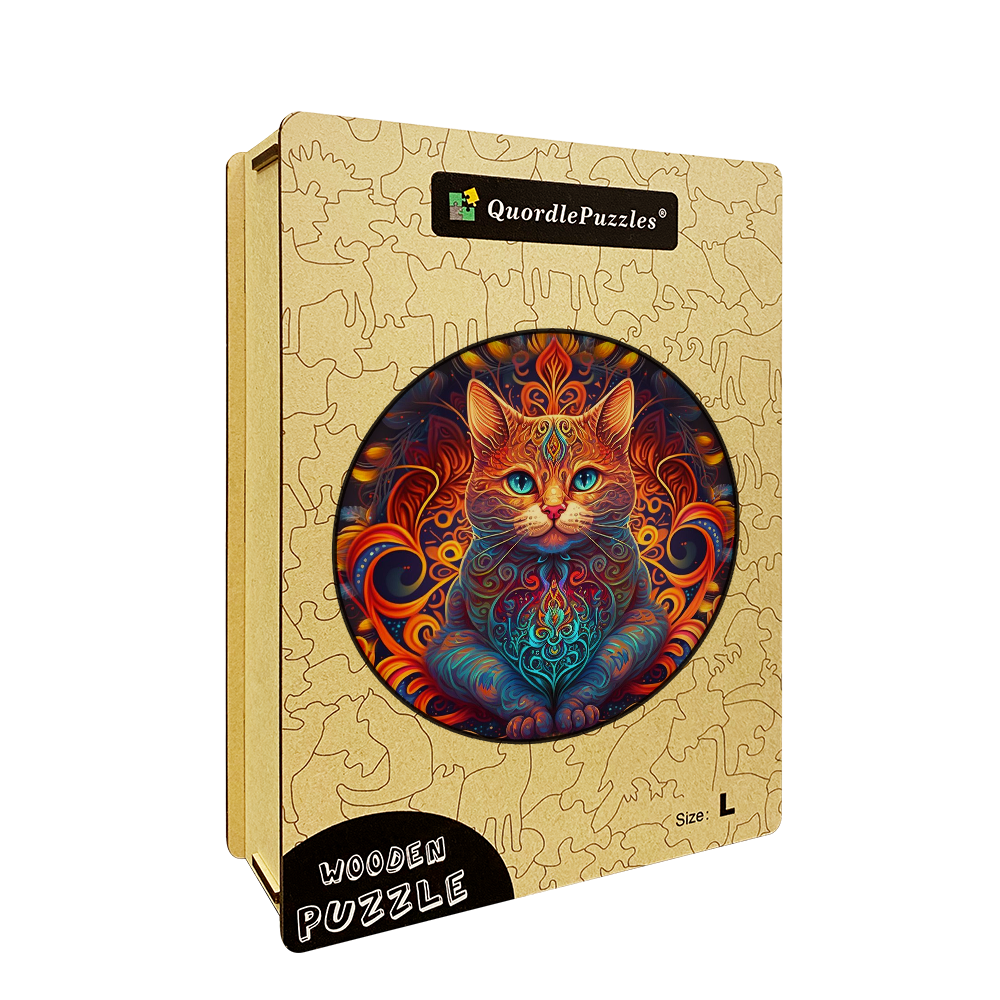 Mandala-Katze - Herr des Feuers Holzpuzzle