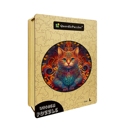 Mandala-Katze - Herr des Feuers Holzpuzzle