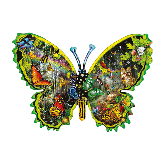 auf das Holzpuzzle „Butterfly Meadow“.
