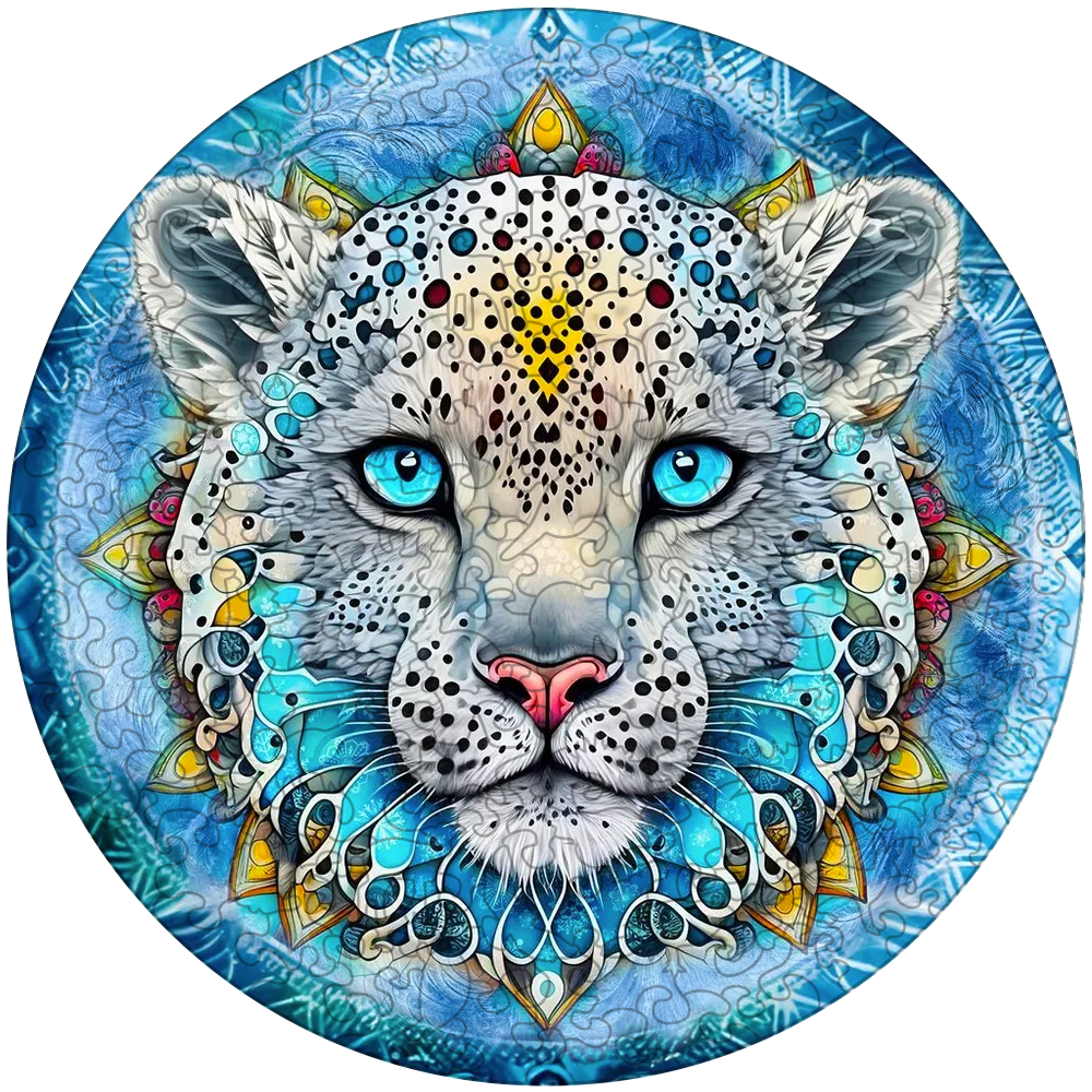Schneeleoparden-Mandala-Holzpuzzle
