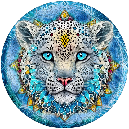 Schneeleoparden-Mandala-Holzpuzzle