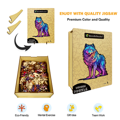 Majestic Rainbow Wolf Holzpuzzle