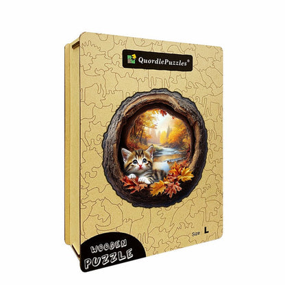 3D Herbst-Kätzchen Holzpuzzle